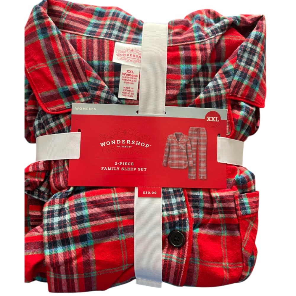 WonderShop Women's XXL Two Piece‎ Set Cotton Red Plaid Flannel Christmas Pajamas